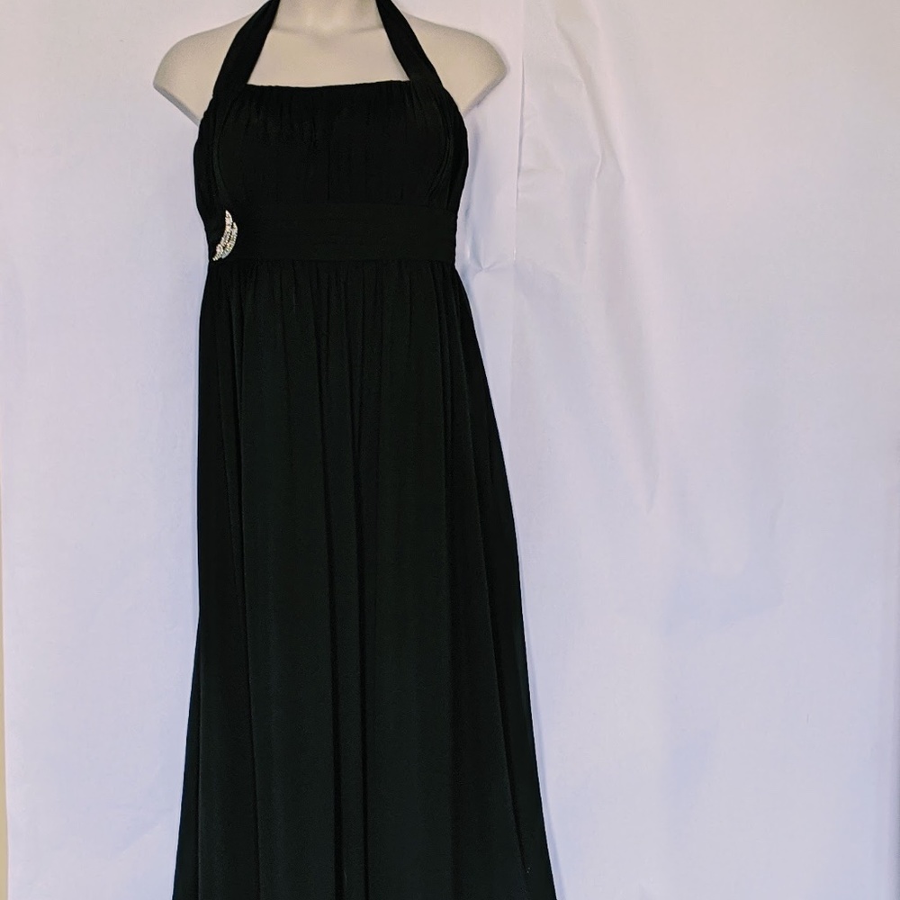 Bill Levkoff Black Pleated Bodice Halter Dress